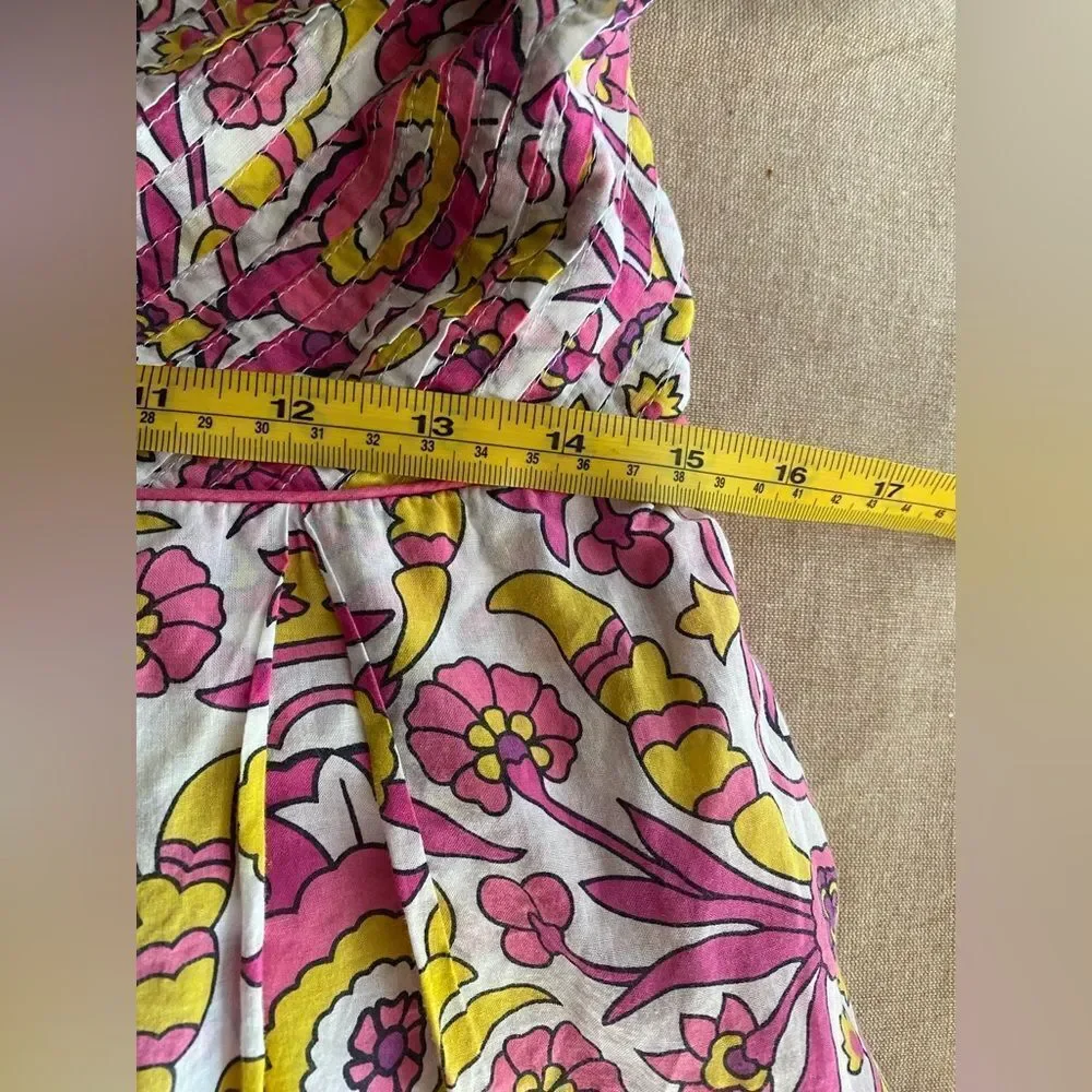 Tory Burch Sun Dress Pink Yellow Floral Alhambra Malta Sleeveless Size 6